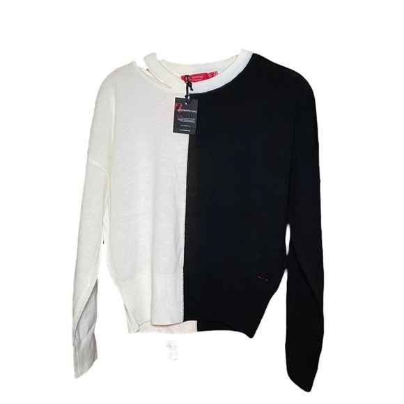 N: Philanthropy The York Color Block Sweater Size Black White NWT Lightweight - Picture 4 of 6